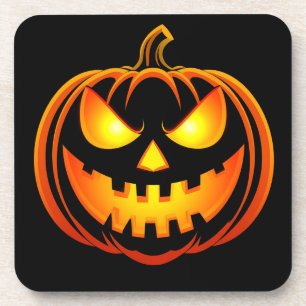 Spooky Glowing Halloween Pumpkin Beverage Coaster