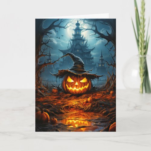 Spooky Glowing Halloween Pumpkin Card