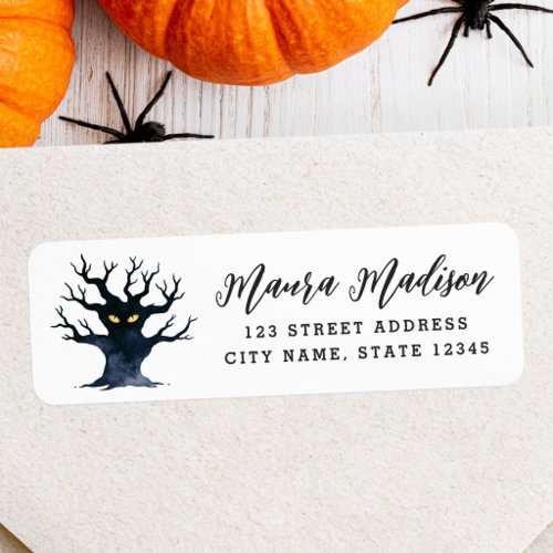 Spooky gnarly Halloween tree return address Label