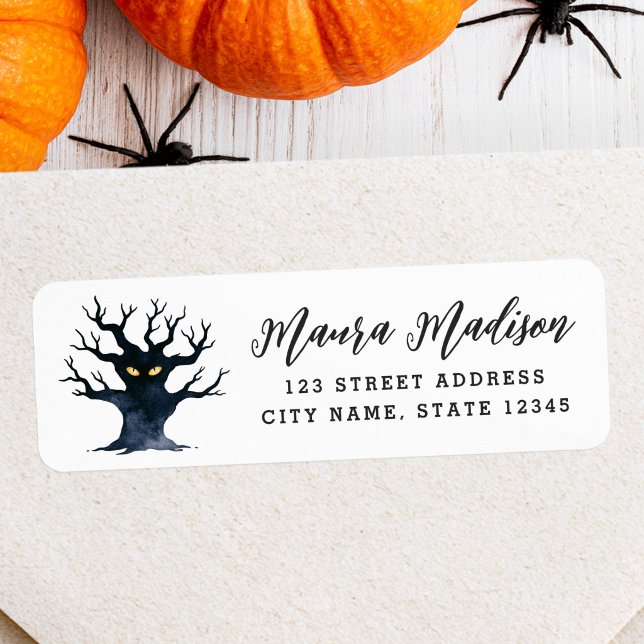 Spooky gnarly Halloween tree return address Label (Spooky gnarly Halloween tree return address Label)
