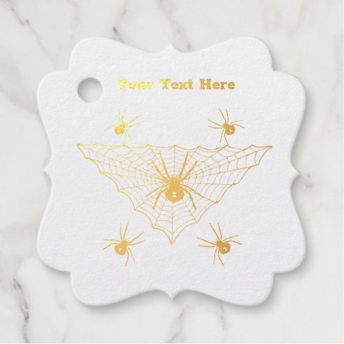 Spooky Gold Spiders in Triangular Web Gray  Foil Favor Tags
