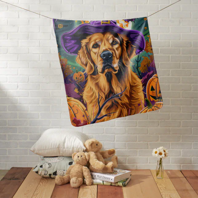 Spooky Golden Retriever Halloween Witch Pumpkin Baby Blanket | Zazzle