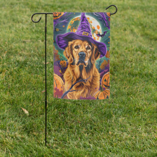 Spooky Golden Retriever Halloween Witch Pumpkin Garden Flag