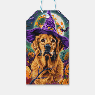 Spooky Golden Retriever Halloween Witch Pumpkin Gift Tags