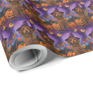 Spooky Goldendoodle Dog Halloween Witch Pumpkin Wrapping Paper