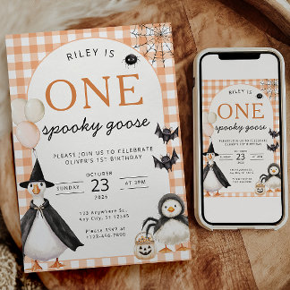 Spooky Goose Halloween 1st Birthday Invitation