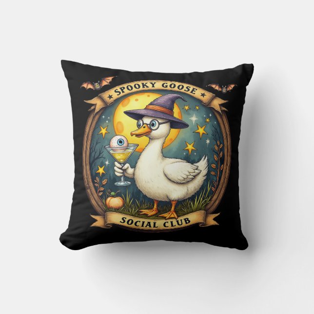 Spooky Goose Halloween Ilustration Graphic Throw Pillow (Front)