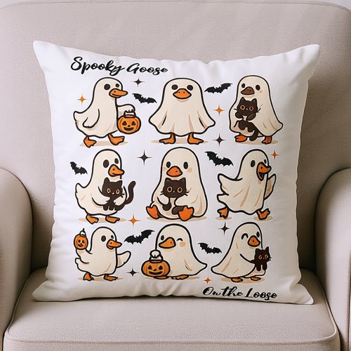 Spooky Goose on the Loose Halloween Decor Throw Pillow