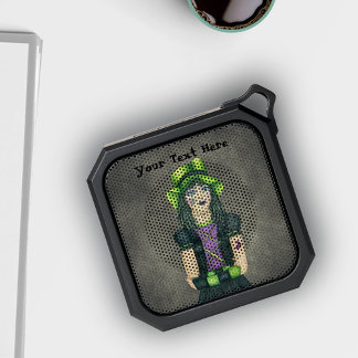 Spooky Goth Girl Green Hat Black Dress Grey Bluetooth Speaker