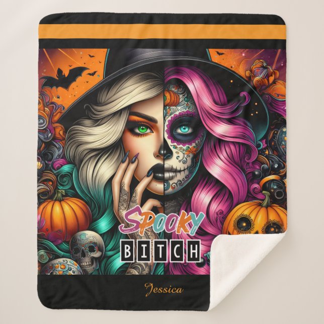 Spooky Goth Girl Halloween Sherpa Blanket (Front)