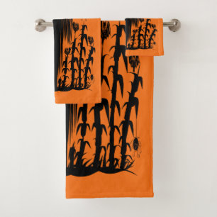 Spooky Goth Halloween Scarecrow Pumpkin Cornfield Bath Towel Set