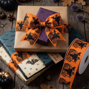Spooky Goth Halloween Scarecrow Pumpkin Cornfield Satin Ribbon