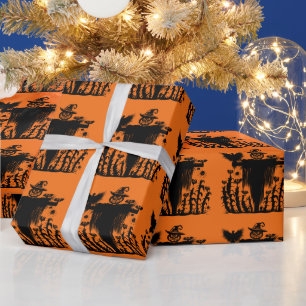 Spooky Goth Halloween Scarecrow Pumpkin Cornfield Wrapping Paper