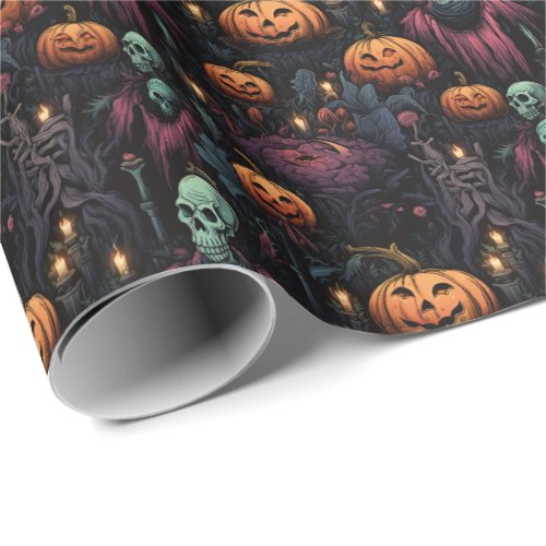Spooky Goth Pumpkin Skull Halloween Wrapping Paper