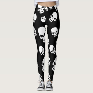 Spooky Goth Skulls Black Halloween Leggings