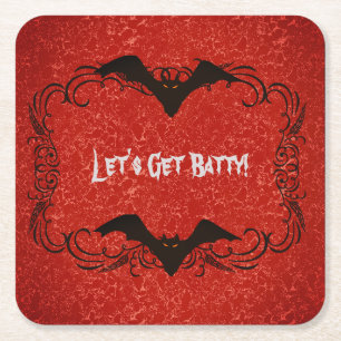 Spooky Gothic Bats Halloween Party Square Paper Coaster