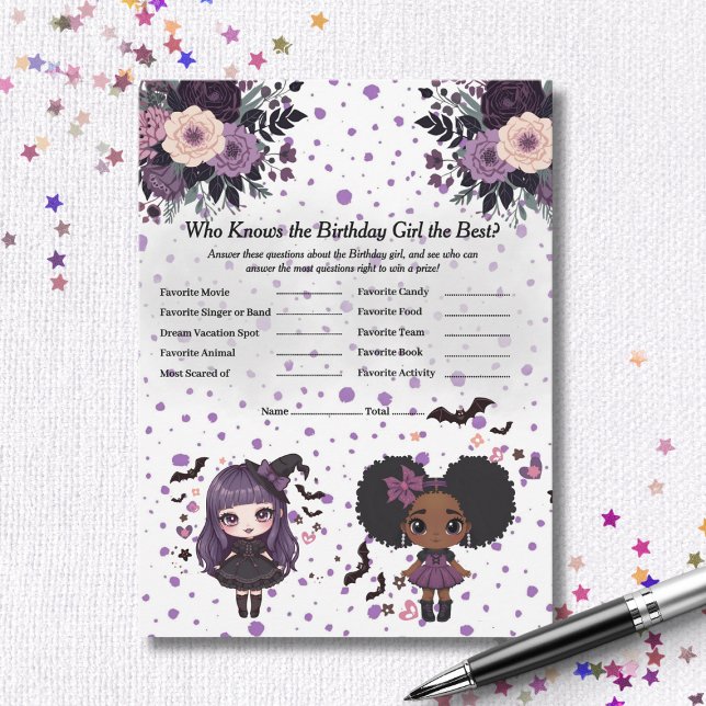 Spooky Gothic Birthday girl Trivia  Game card (Spooky Gothic Birthday girl Trivia Game card)