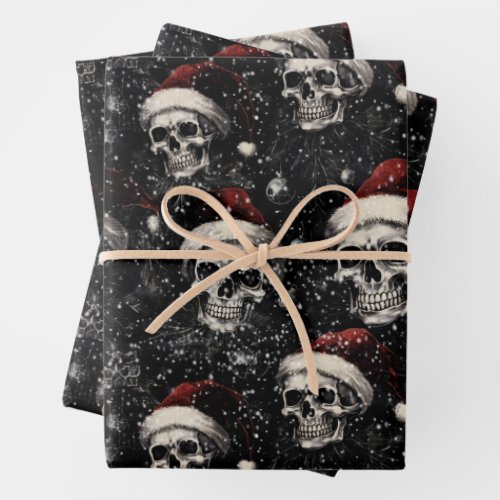 Spooky Gothic Christmas Skulls Wrapping Paper Sheets