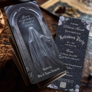 Spooky Gothic Ghost QR Code Adult Halloween Party Invitation