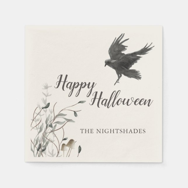 Spooky Gothic Halloween | Black Raven Napkins (Front)