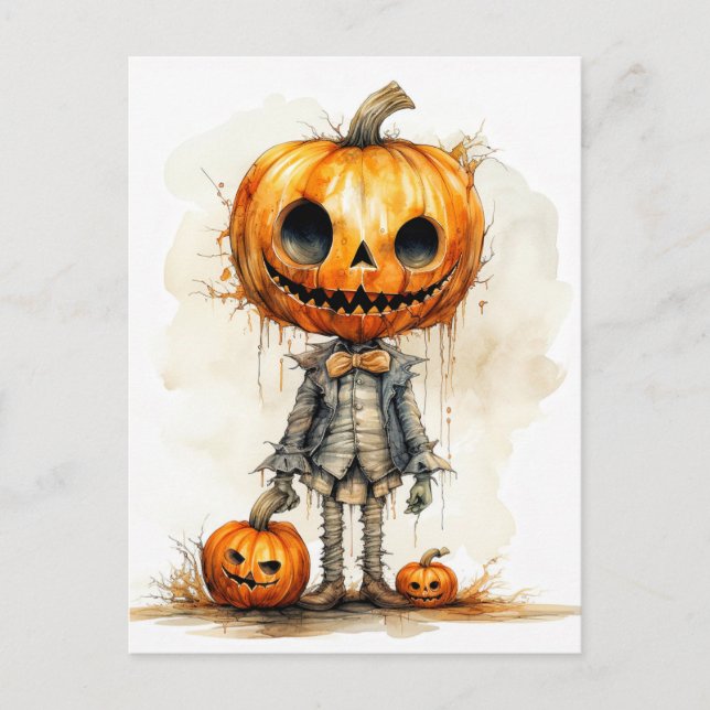 Spooky Gothic Halloween Pumpkin Fiend Postcard (Front)