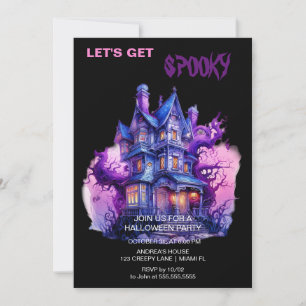 Spooky Gothic Haunted House Halloween Black Invitation