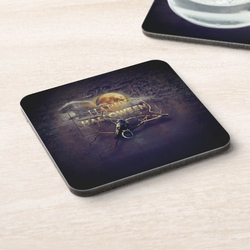 Spooky Gothic Raven In Full Moon Adult Halloween Beverage Coaster