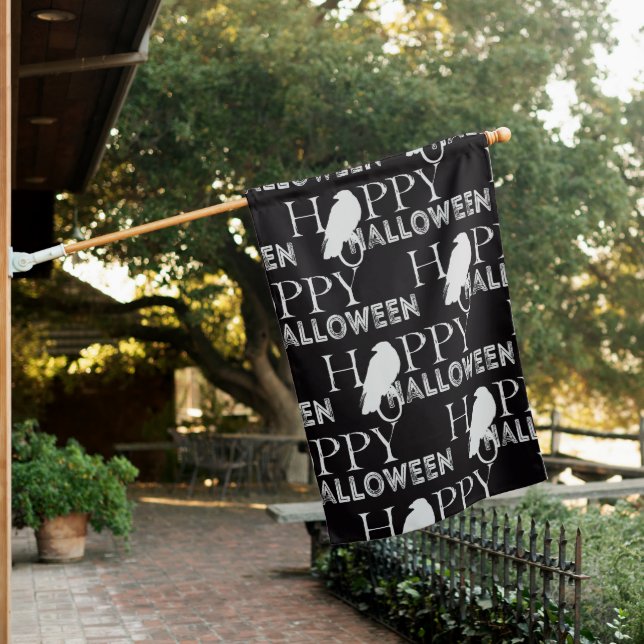 Spooky Gothic Raven In Full Moon Adult Halloween House Flag (In SItu)