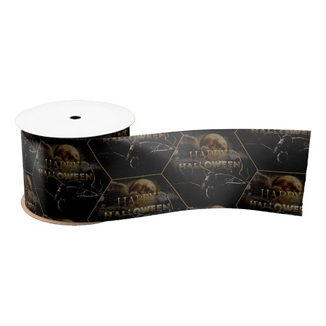 Spooky Gothic Raven In Full Moon Adult Halloween Satin Ribbon (Spool)