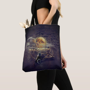 Spooky Gothic Raven In Full Moon Adult Halloween Tote Bag
