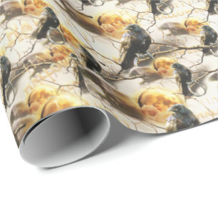 Spooky Gothic Raven In Full Moon Adult Halloween Wrapping Paper