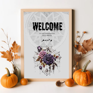 Spooky gothic roses & skull Halloween party Poster