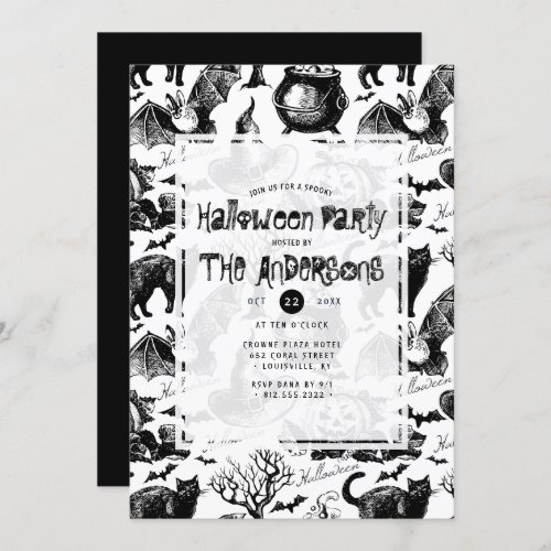 Spooky Gothic Scary Vintage Black Halloween Party Invitation