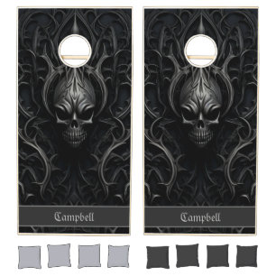 Spooky Gothic Skull Black & Gray Cornhole Set