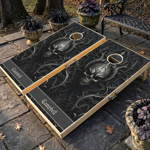 Spooky Gothic Skull Black & Gray Cornhole Set