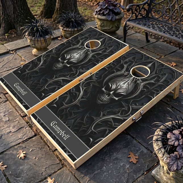 Spooky Gothic Skull Black & Gray Cornhole Set (Creator Uploaded)