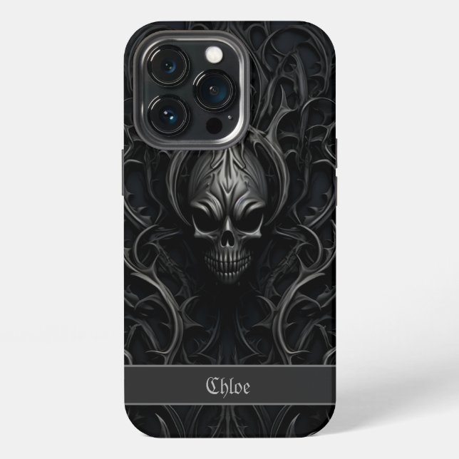 Spooky Gothic Skull Black & Gray Iphone Case (Back)