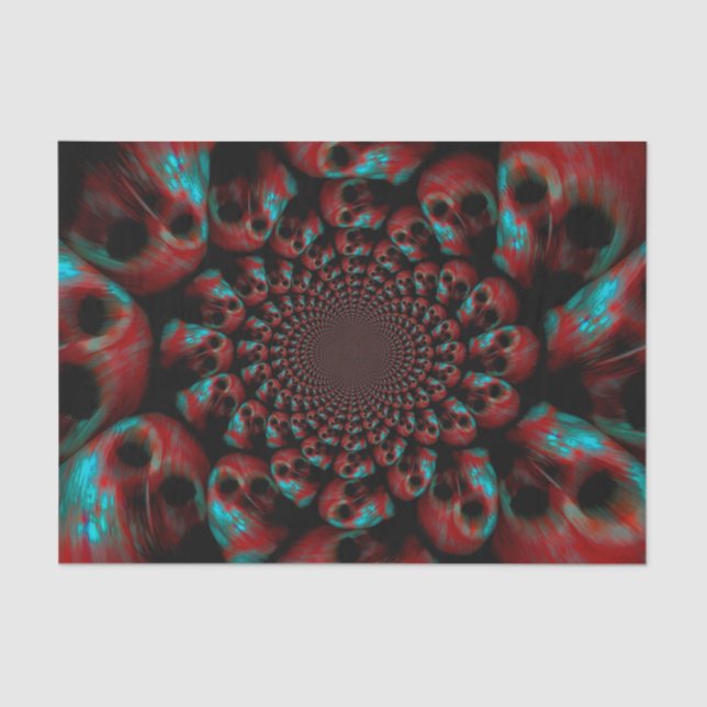 Spooky Gothic Skull Head Red Green Black Abstract Tissue Paper (Front)