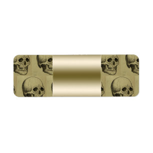 Spooky Gothic Skulls Pattern Gold Halloween Label