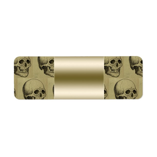 Spooky Gothic Skulls Pattern Gold Halloween Label (Front)