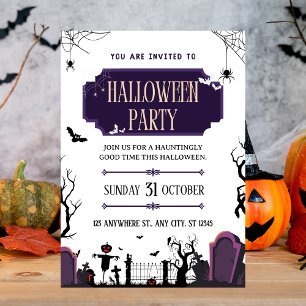 Spooky Graveyard & Bats Halloween Party Invitation
