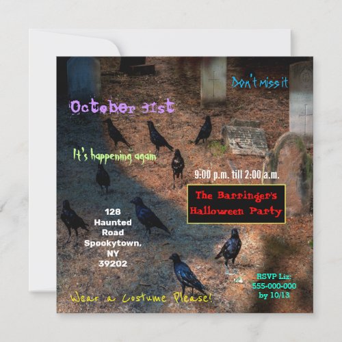 Spooky Graveyard Crows Halloween Invitation