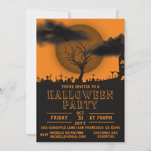 Spooky graveyard full moon Halloween Party Invitat Invitation