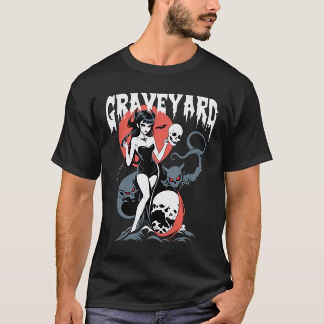 Spooky Graveyard Girl T-Shirt (Front)
