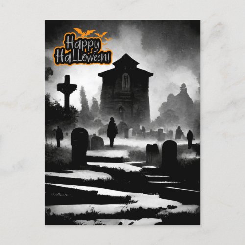 Spooky Graveyard Halloween day Holiday Postcard