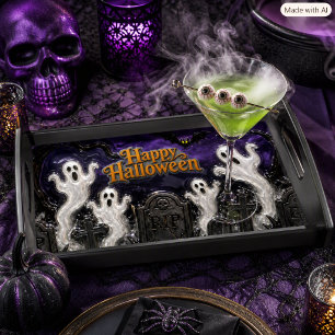 Spooky Graveyard Halloween Ghosts Serving Tray