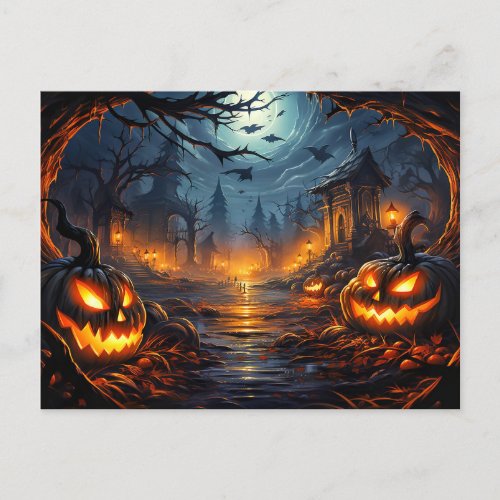 Spooky Graveyard Happy Halloween Postcard