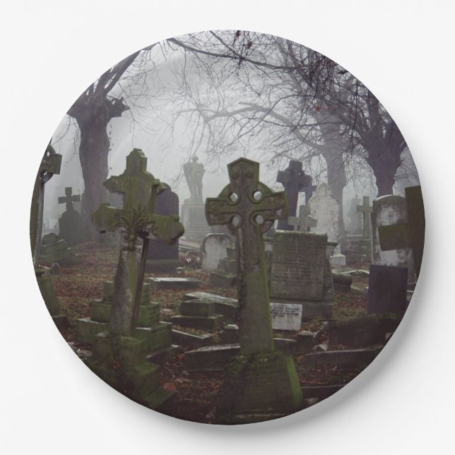 spooky graveyard paper plates (Front)