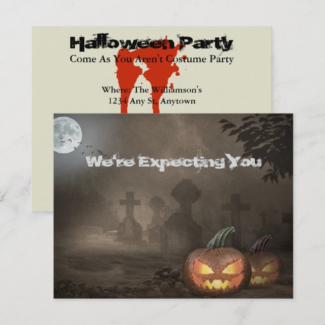 Spooky Graveyard Party Invite With Bloody Text (Front/Back)