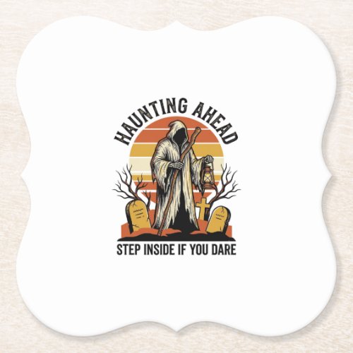 Spooky Graveyard Shirt with Haunted Sunset Reaper Paper Coaster